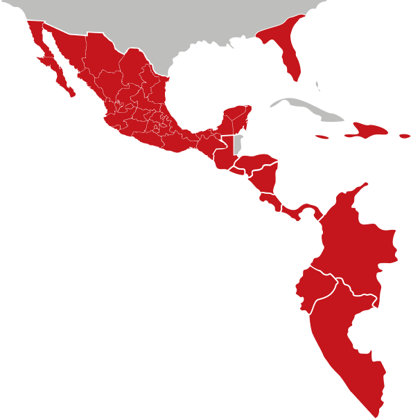 mapa de paises con cobertura